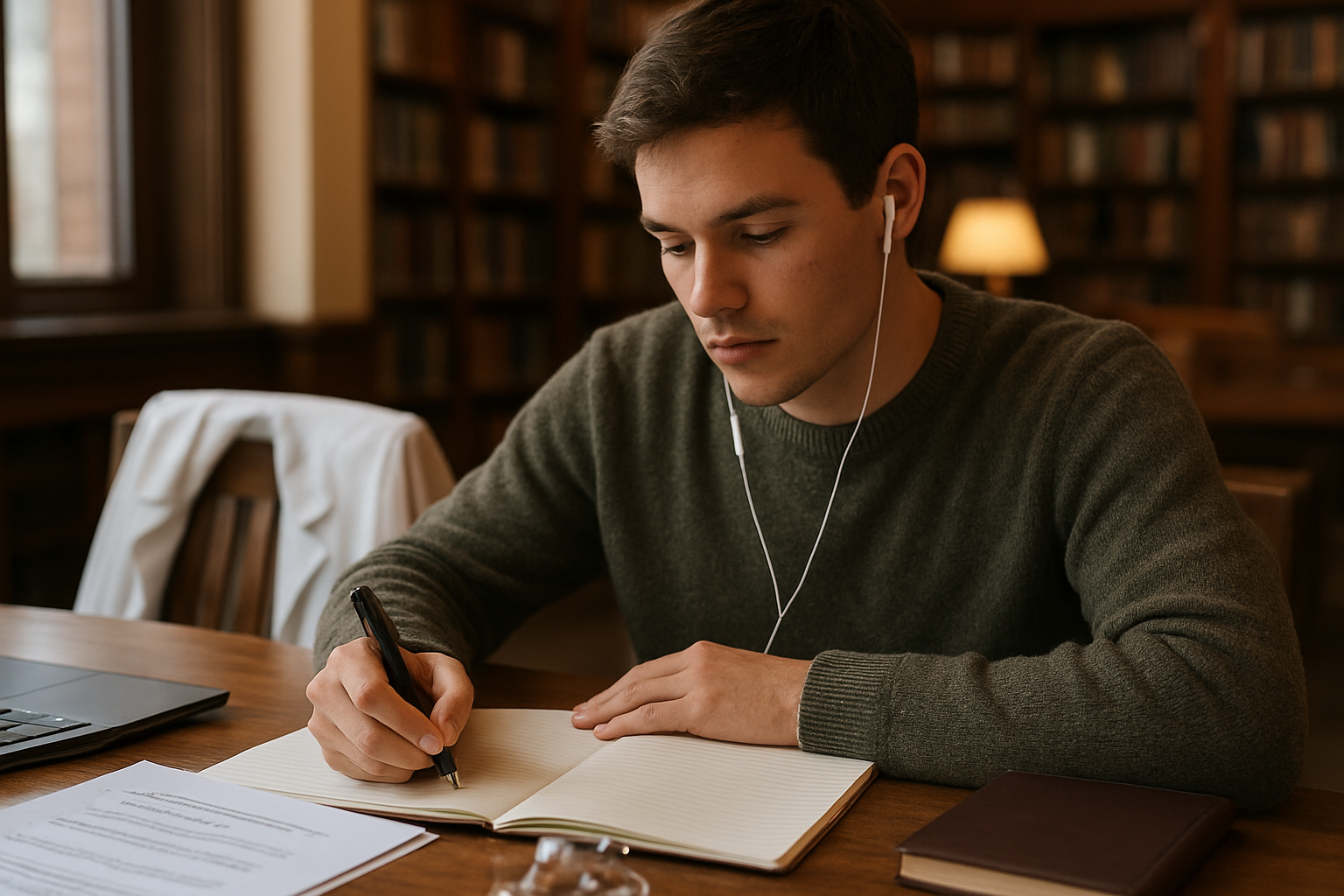 Estudiante concentrado en su mesa ajusta temporizador y calendario para saber cuando empezar a estudiar la selectividad