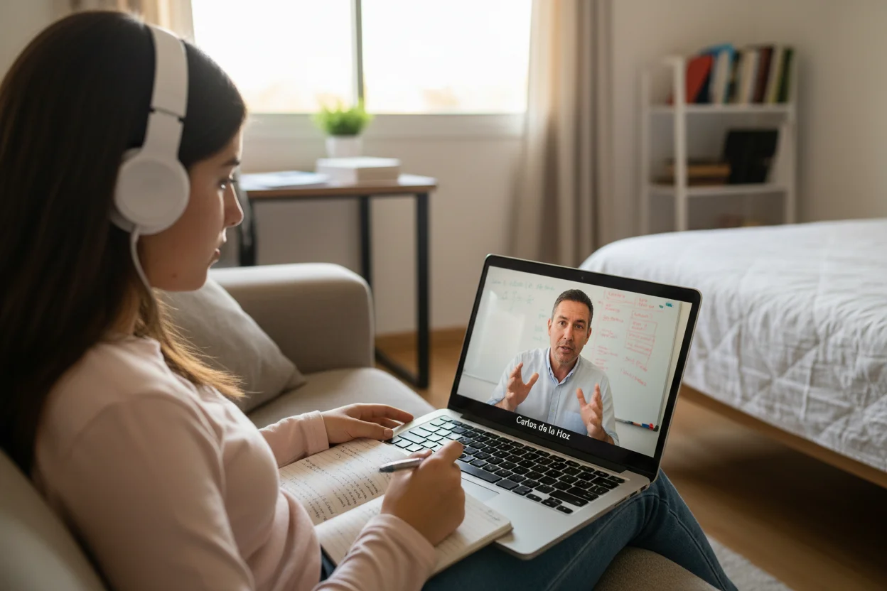 estudante portuguesa a assistir a aula online para preparar o acesso a universidade em Espanha