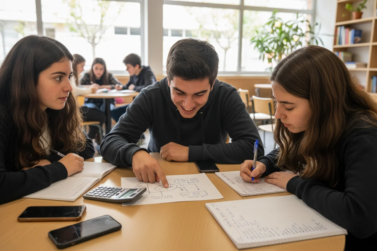 grupo de estudantes portugueses a perceber como calcular a nota para entrar na universidade