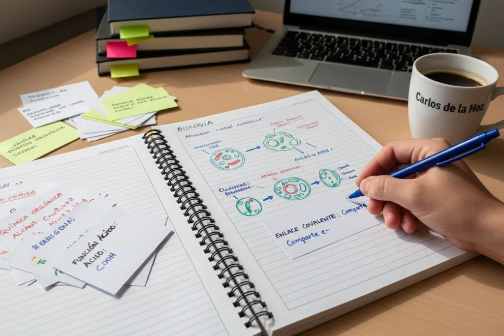tecnicas estudio selectividad cuaderno biologia quimica active recall apuntes