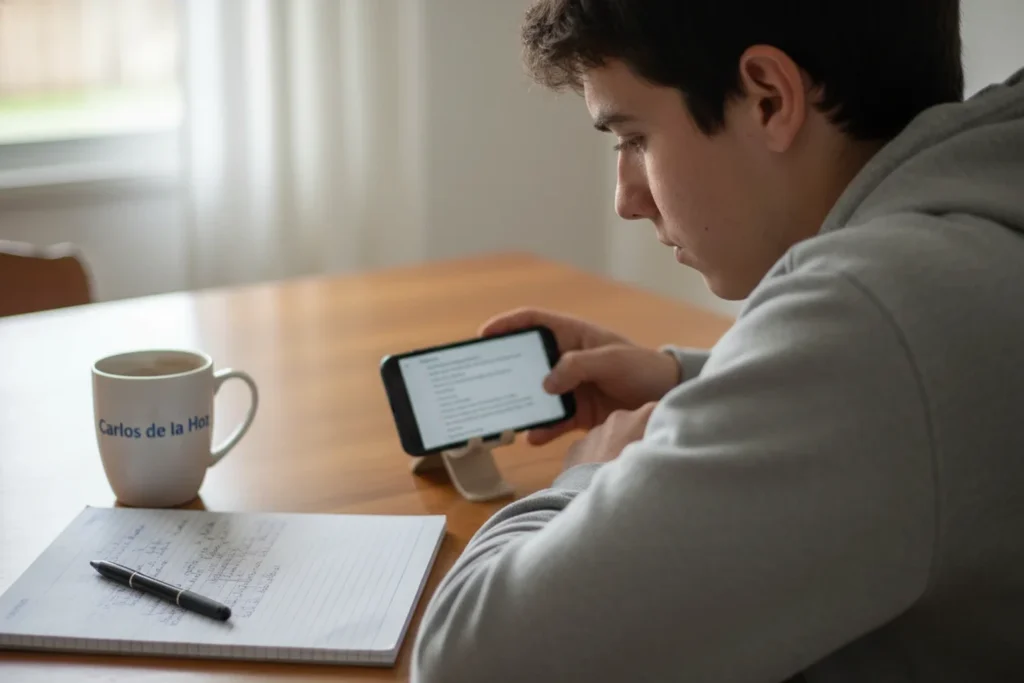 estudiante calculando nota de admisión EBAU en el móvil para subir la nota de selectividad