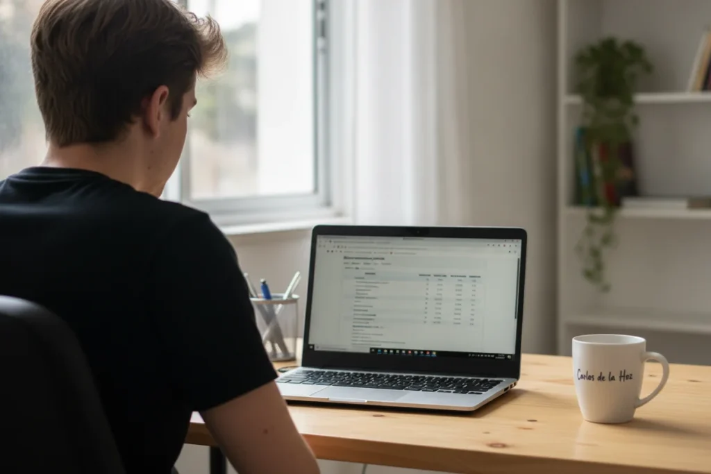 estudiante de espaldas consultando las notas de selectividad 2026 en el portal online