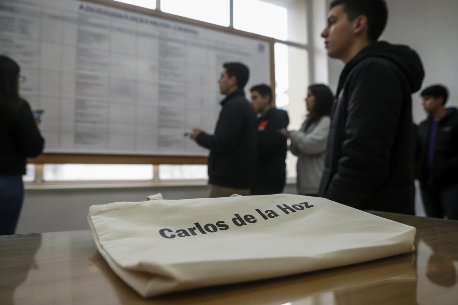 Estudante português de perfil a consultar um painel de resultados de acesso a medicina.