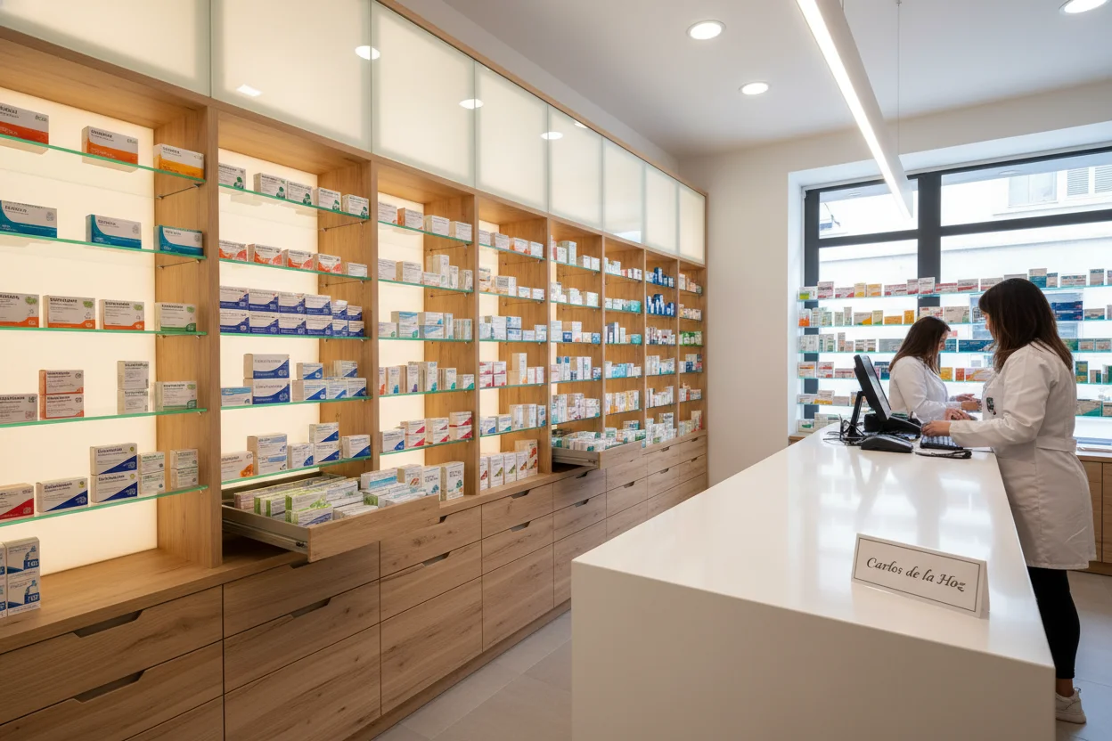 Interior de una oficina de farmacia, la salida profesional más habitual de la carrera de Farmacia.