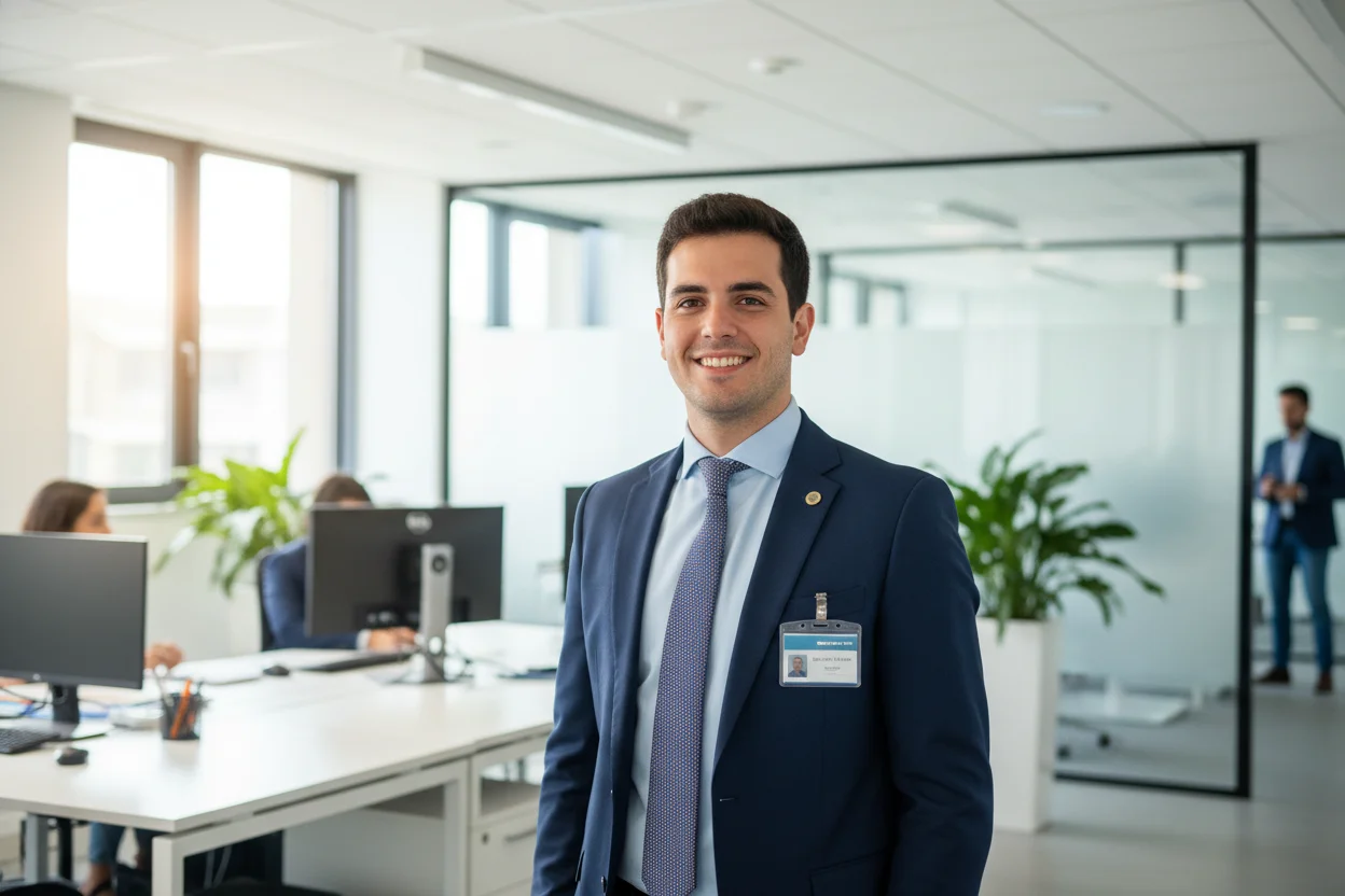 Jovem recém-formado a trabalhar em Espanha depois dos estudos, com autorização de residência e trabalho.