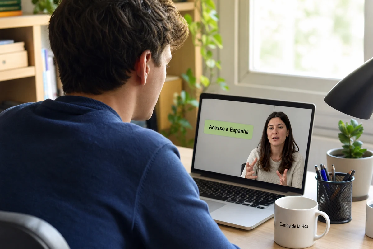 Estudante português numa tutoria online sobre o acesso a uma universidade espanhola