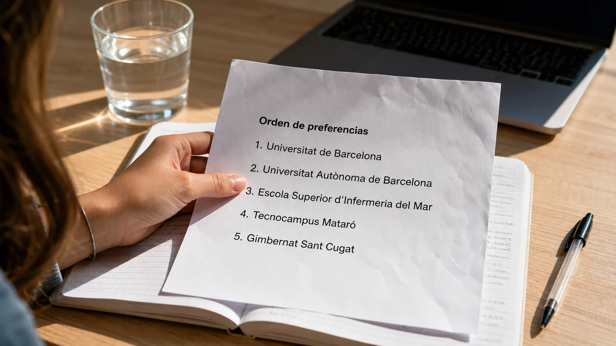 Estudiante sostiene su hoja con el orden de preferencias de centros de Enfermería en Barcelona