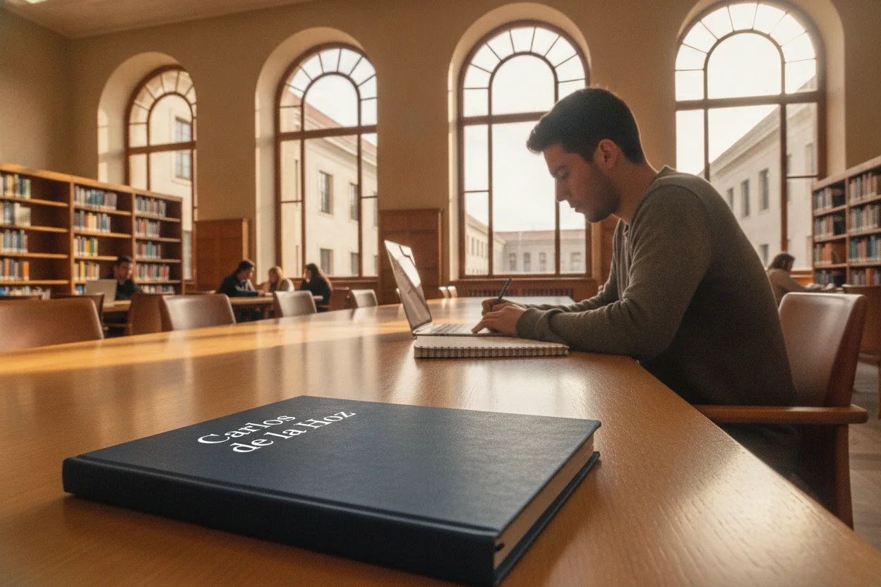 estudante a estudar na biblioteca universitária para os cursos de saúde em Alicante