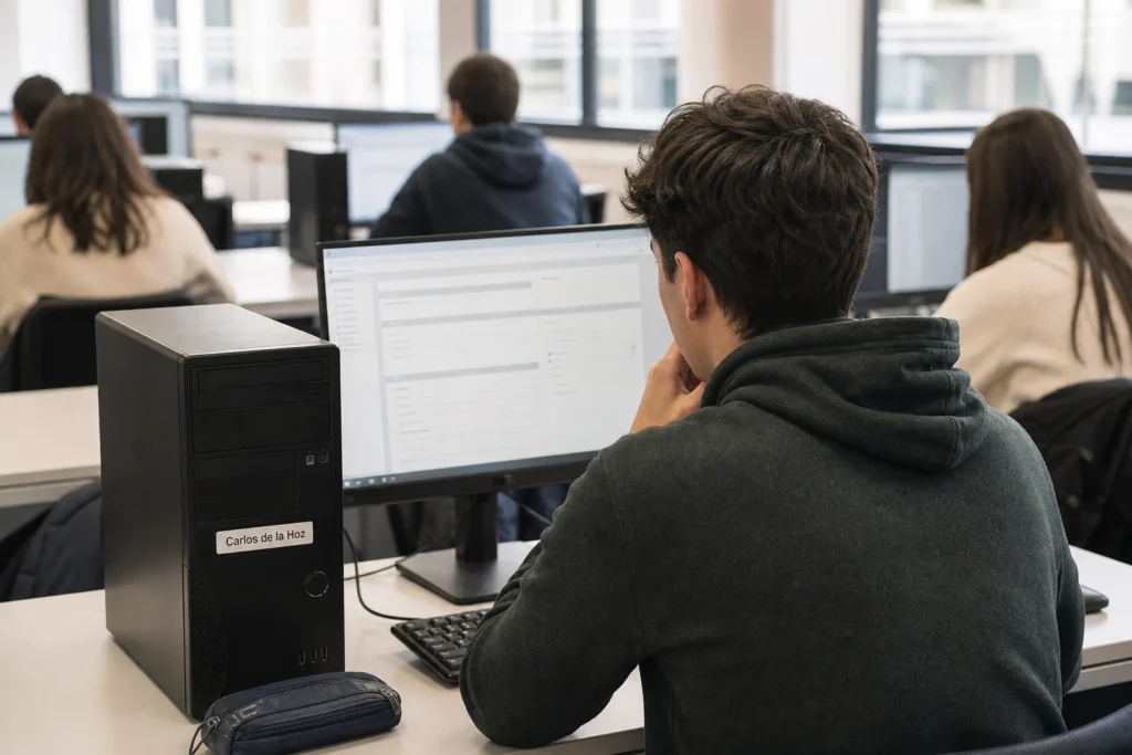 Estudante preenche a candidatura à segunda fase do concurso nacional de acesso numa sala de informática da faculdade