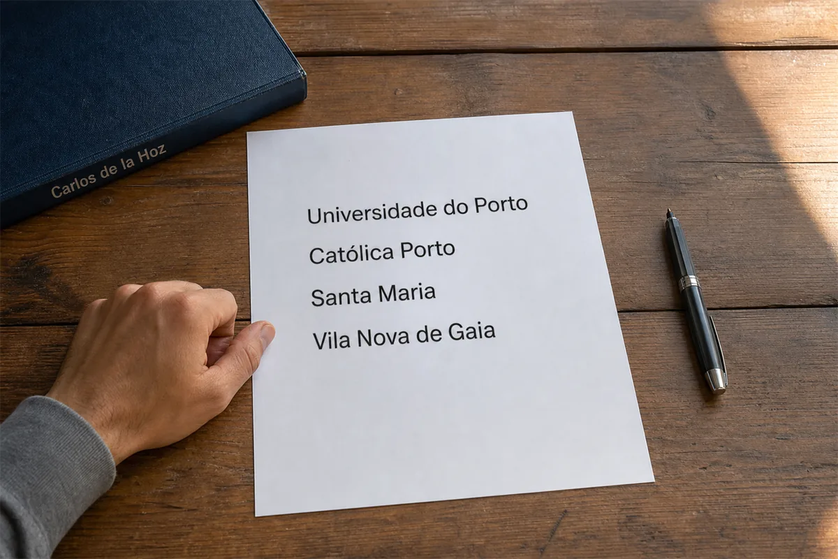 Lista de escolas de Enfermagem do Porto ordenada por preferência sobre uma secretária